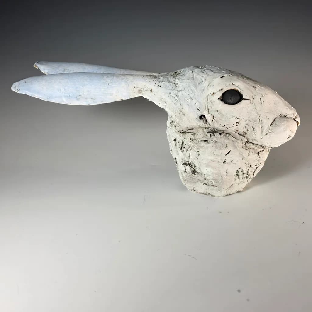 Whimsical White Rabbit: A Playful Ceramic Sculpture for Your Home Decor
