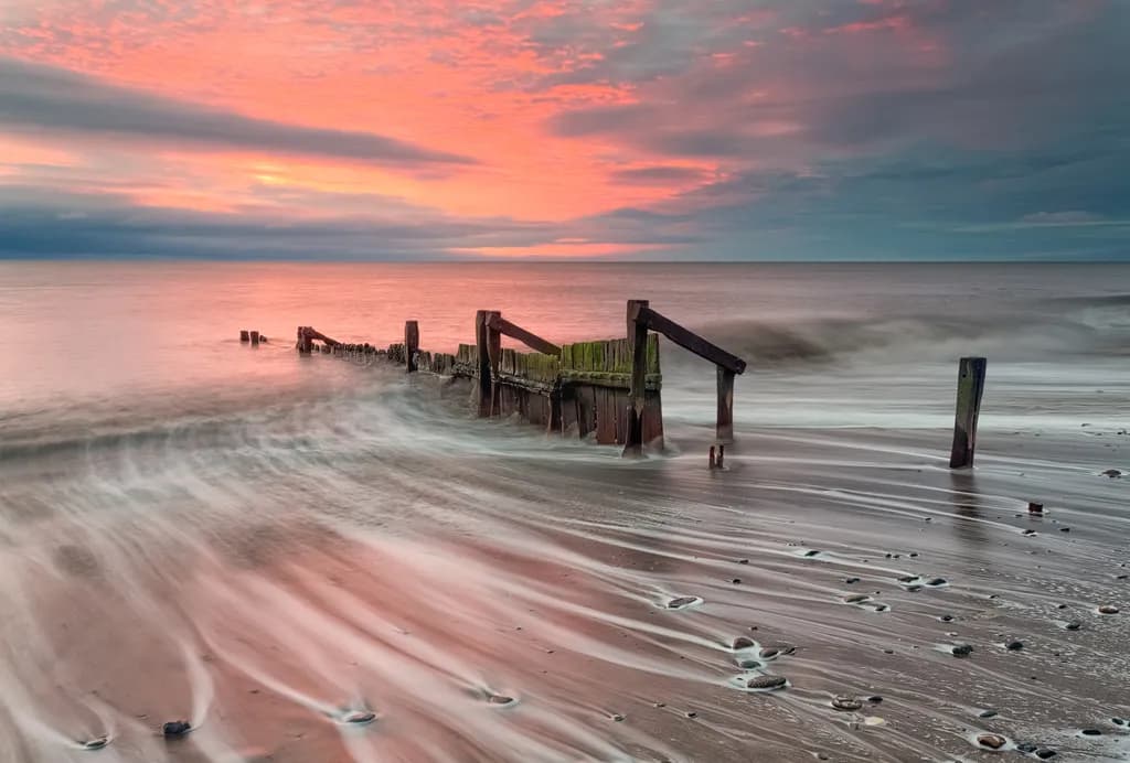 Coastal Wooden Posts Sunset