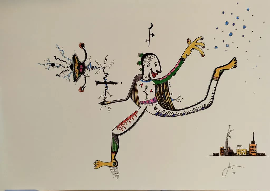 Whimsical Dance of Colorful Surrealism: An Abstract Journey Through Dynamic Expression