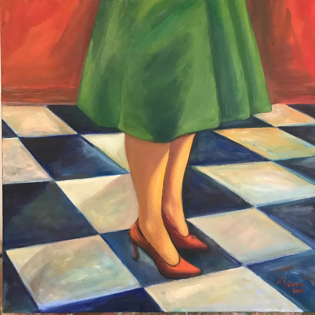 Dancing Shadows: Elegance in Green and Red