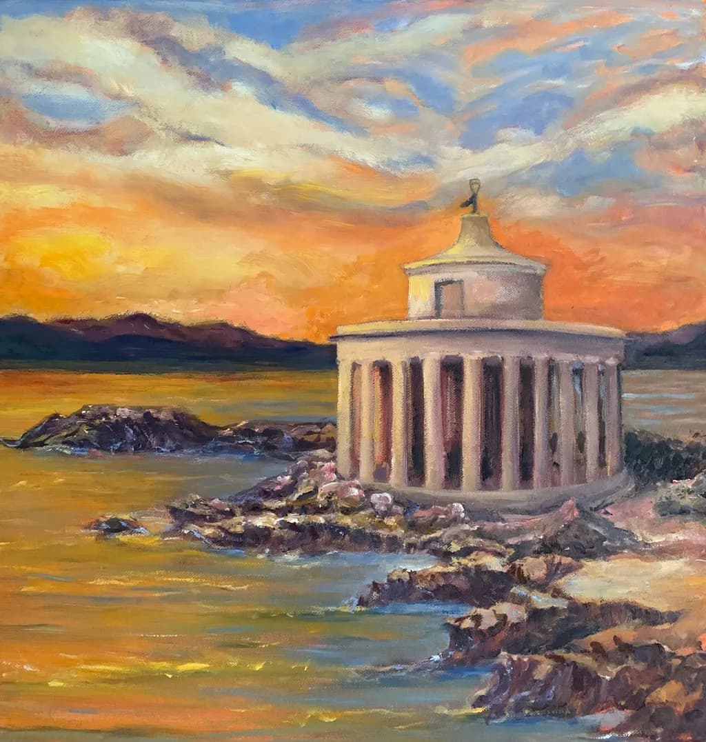 Serenity at Dusk: A Coastal Temple Embraced by Golden Waters