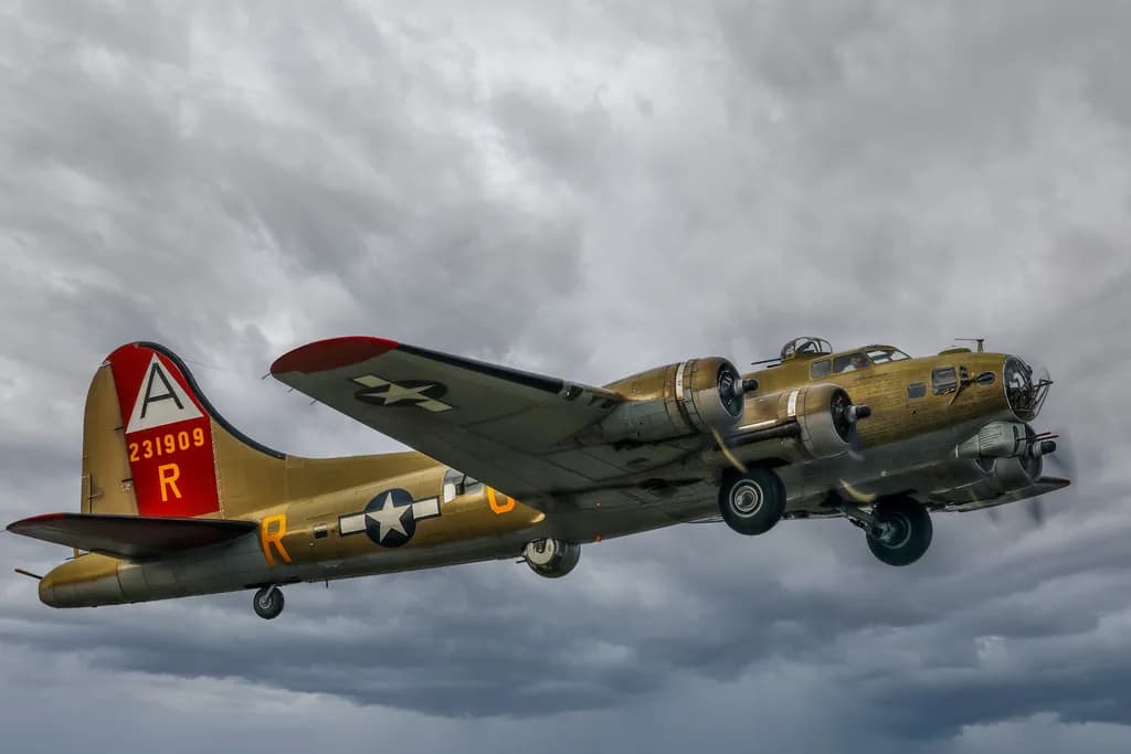 Wings of Valor: A Tribute to the B-17 Flying Fortress Over Stormy Skies