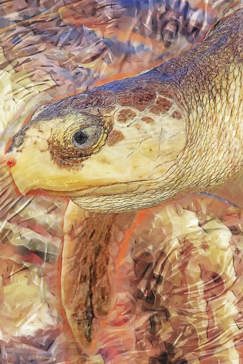 Whispers of the Sea: A Colorful Portrait of a Turtle's Journey Through Nature's Palette