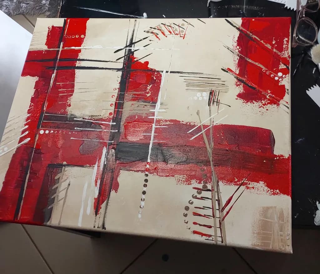 Crimson Whispers: An Abstract Journey Through Bold Strokes and Textures