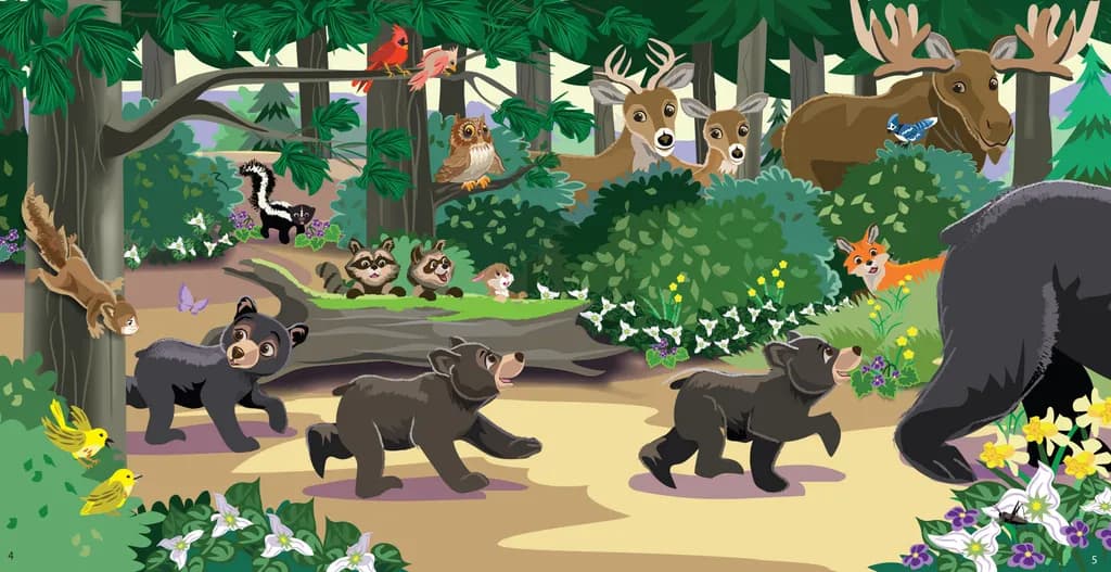 Bears Walking Through Forest