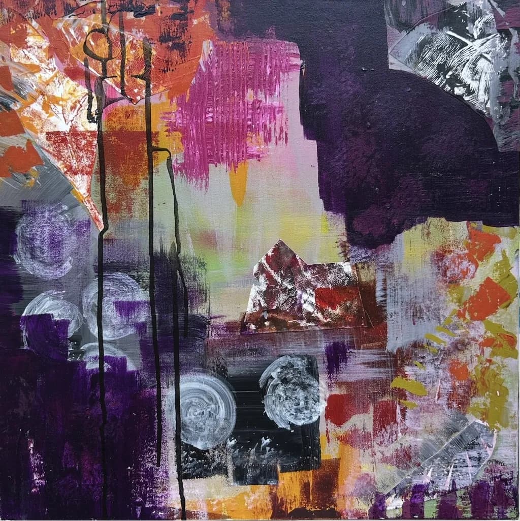 Carnival Fusion | Fusion de Carnaval | Acrylic on canvas, 40" x 40" | Currently exhibited at St James Club, Montreal | Inspired by the vibrant energy of Rio's carnival celebrations | Inspiré par l'énergie vibrante des célébrations du carnaval de Rio