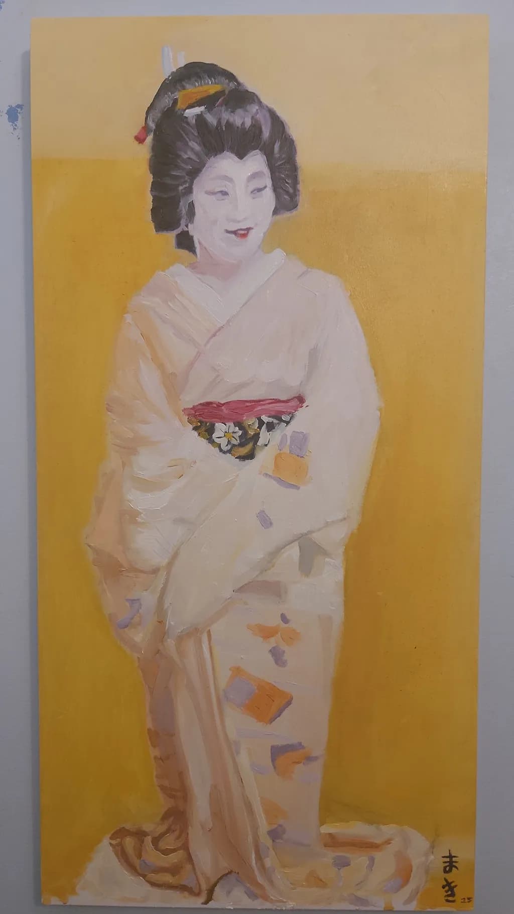 Whispers of Elegance: A Colorful Geisha Portrait in Traditional Attire