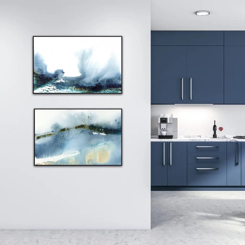 Whispers of the Ocean: Serene Blue Abstract Art Duo for Modern Spaces