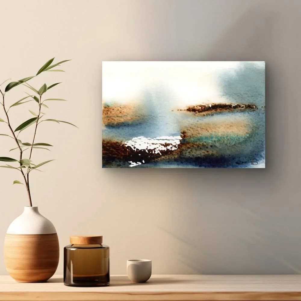 Serene Waterscape: An Abstract Watercolor Journey Through Nature's Tranquility