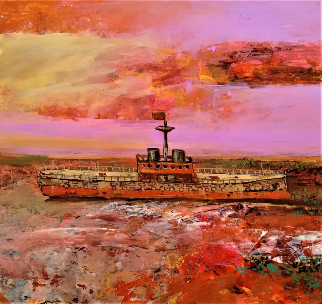 Whispers of the Sunset: A Vintage Vessel on a Colorful Horizon