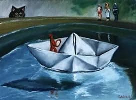 Whimsical Journeys: A Surreal Exploration of Water, Cats, and Paper Boats