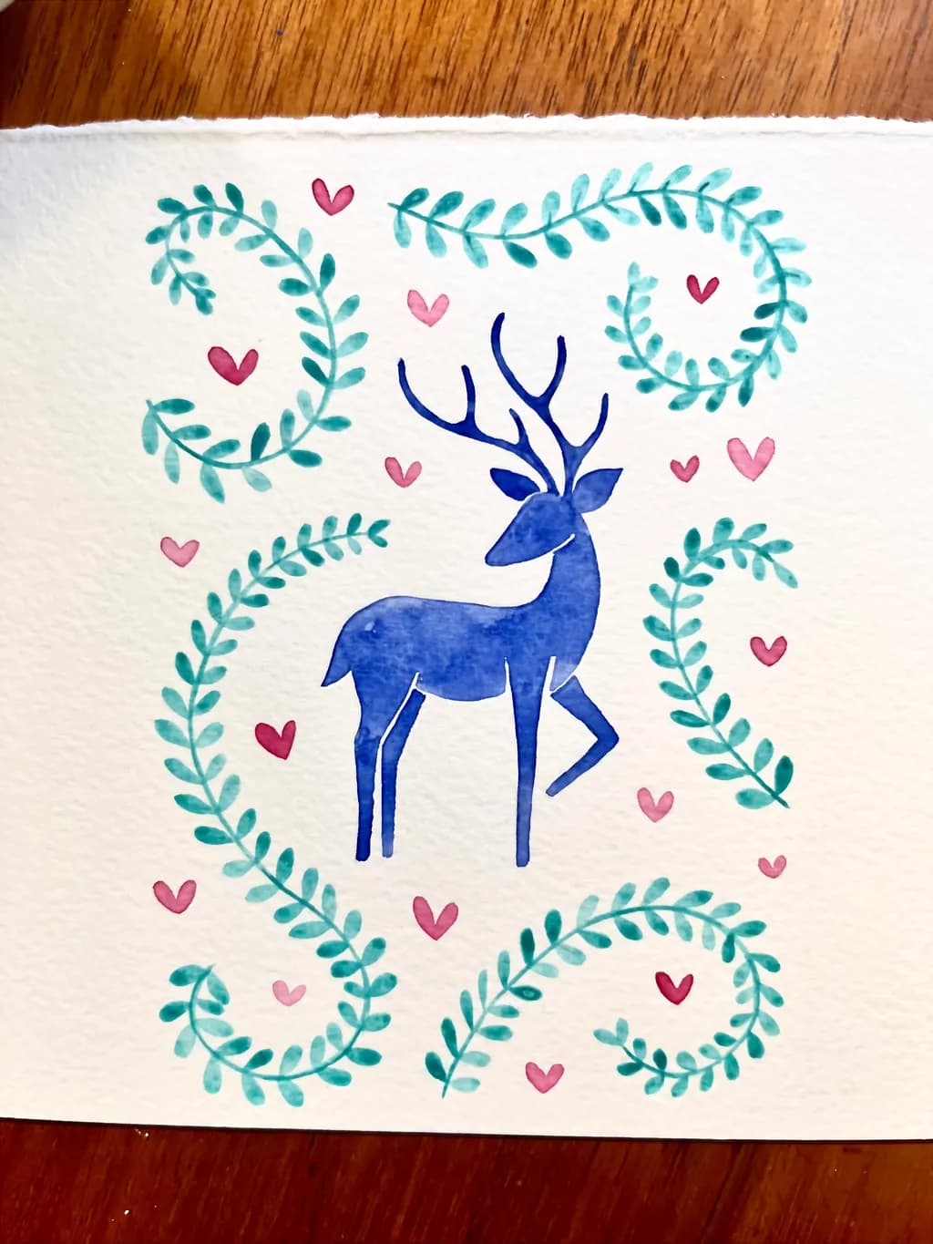 Whimsical Blue Deer Amidst Heartfelt Vines: A Gentle Embrace of Nature's Charm