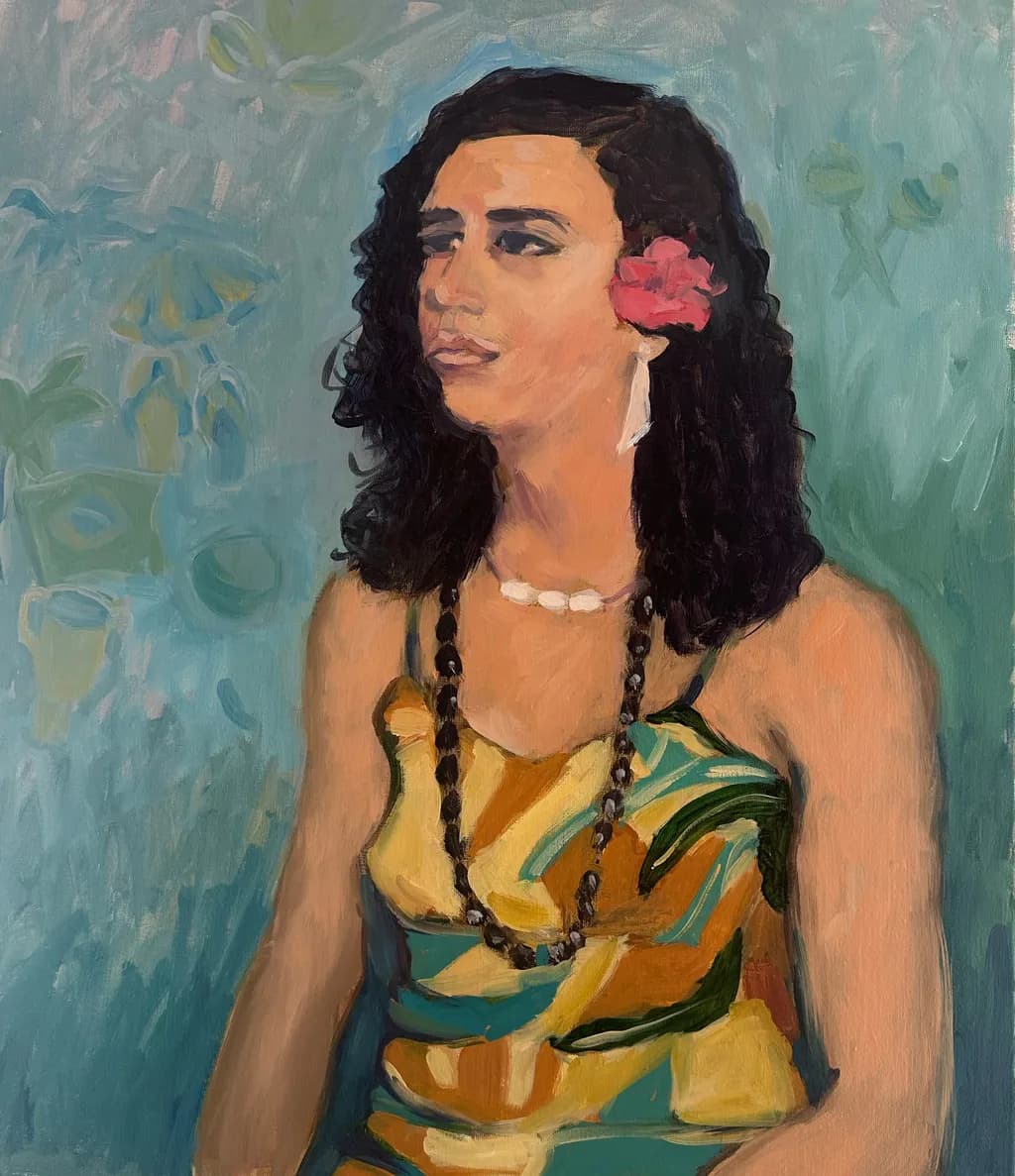 Portrait with Red Hibiscus