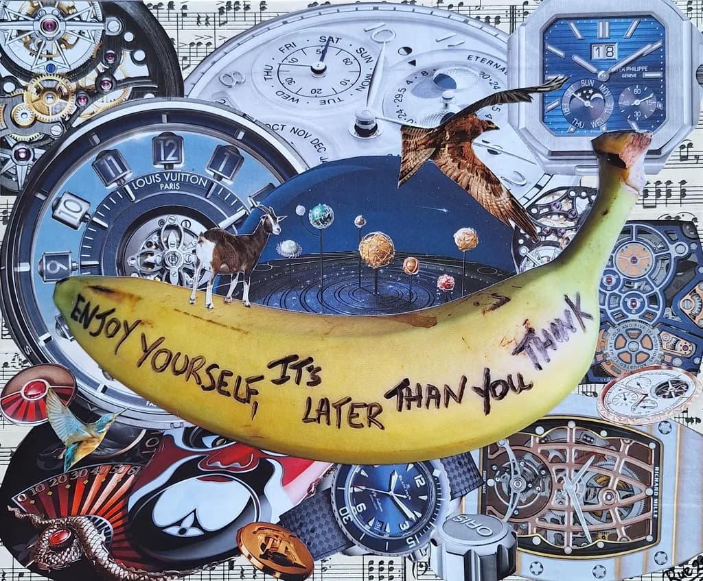 Timeless Whimsy: A Surreal Collage of Cosmic Playfulness