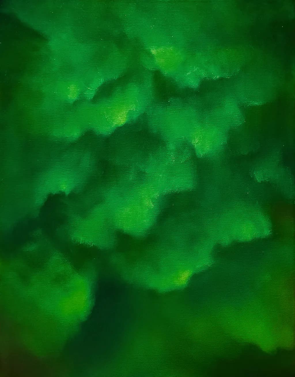 'Whispers of Green'. Oil on Canvas. 12" x 24". (Soft textures and organic forms evoke the essence of New Zealand's lush landscapes...)