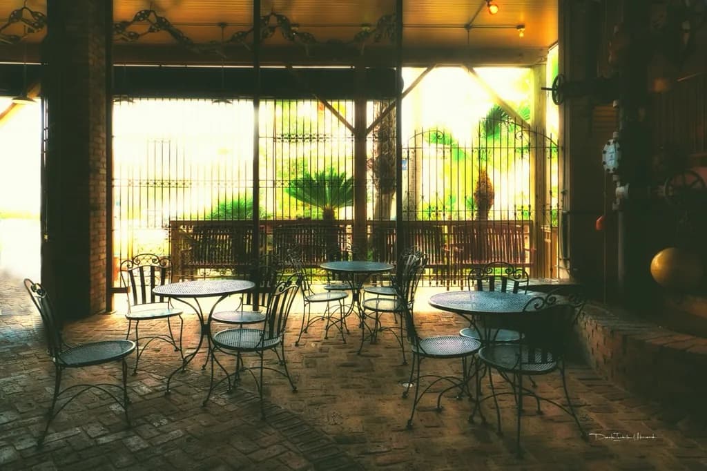 Sunlit Café Courtyard