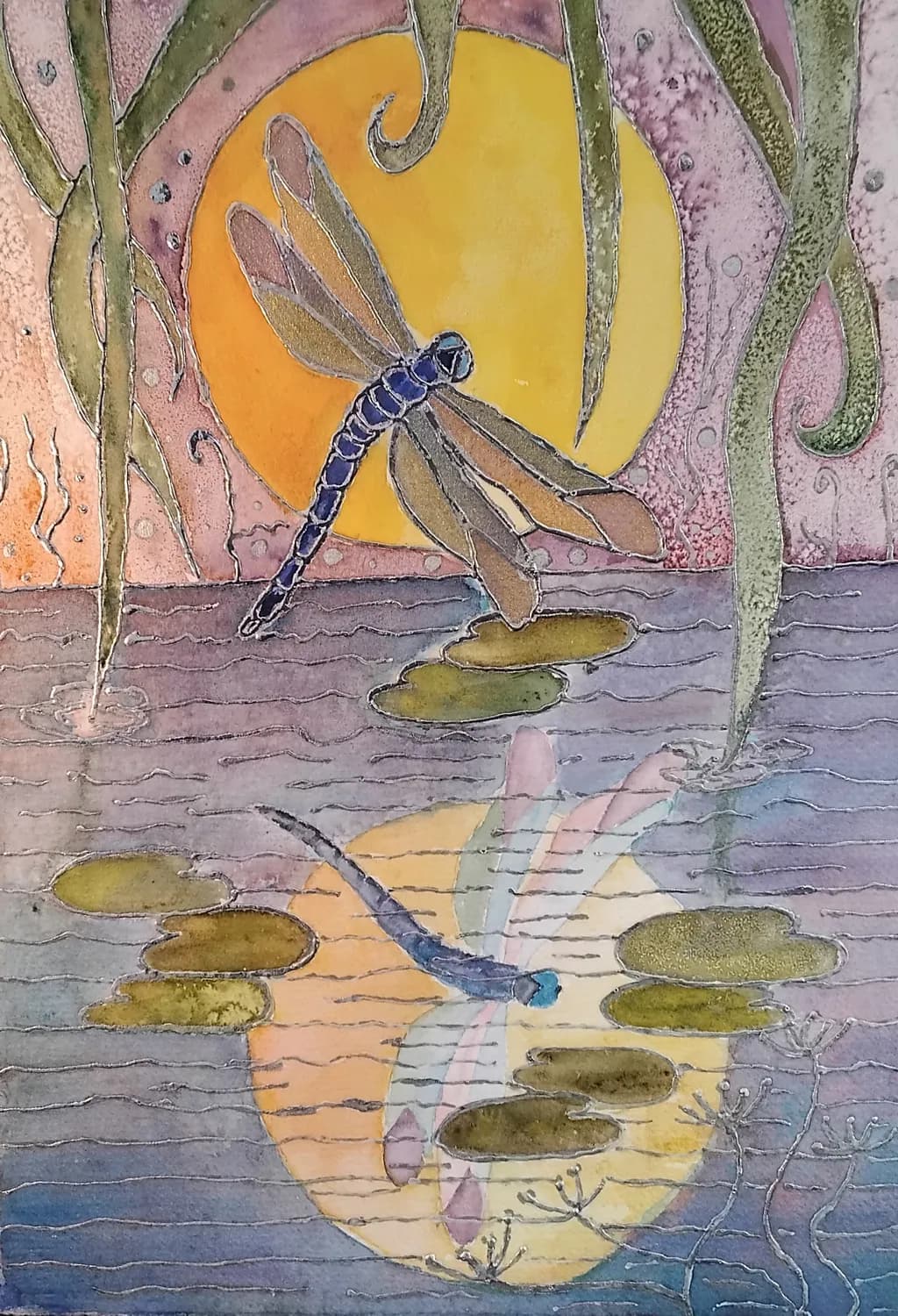 Dragonfly Sunset Reflection
