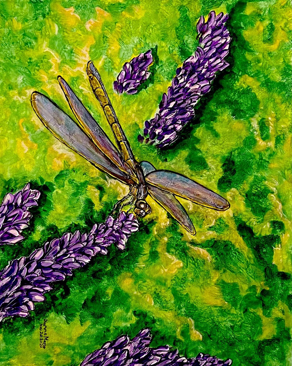 A Dragonfly's Embrace Among Purple Blooms