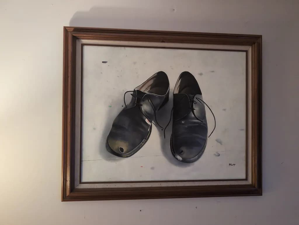 Classic Elegance: A Realistic Depiction of Timeless Black Shoes in Framed Artistry
