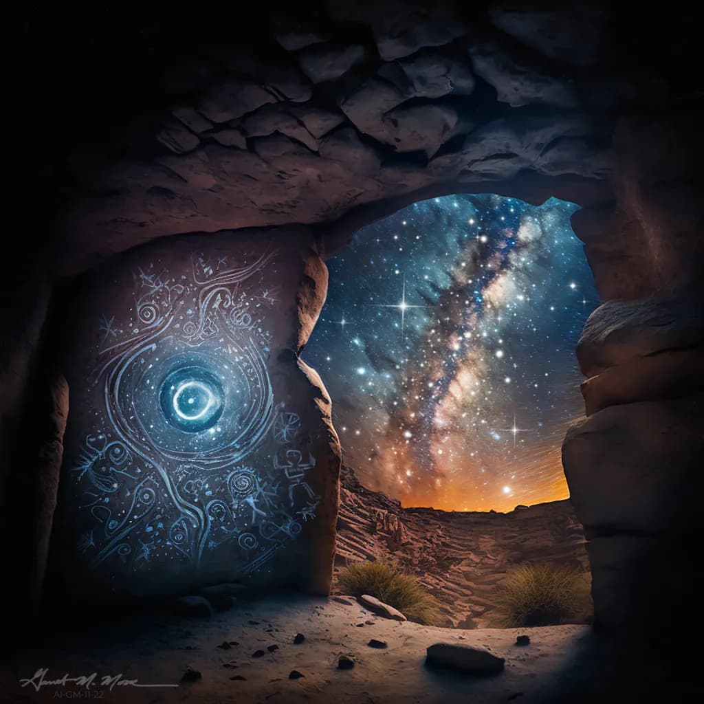 Celestial Portal: A Mystical Journey Through Ancient Landscapes and Stars