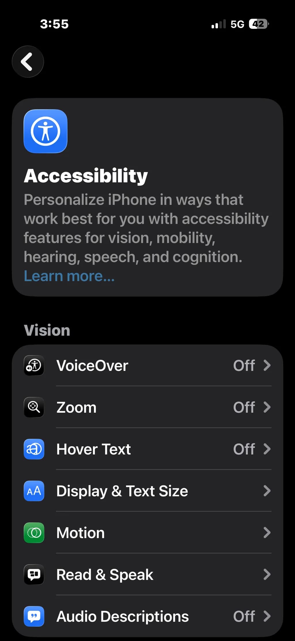 Accessibility Settings Overview