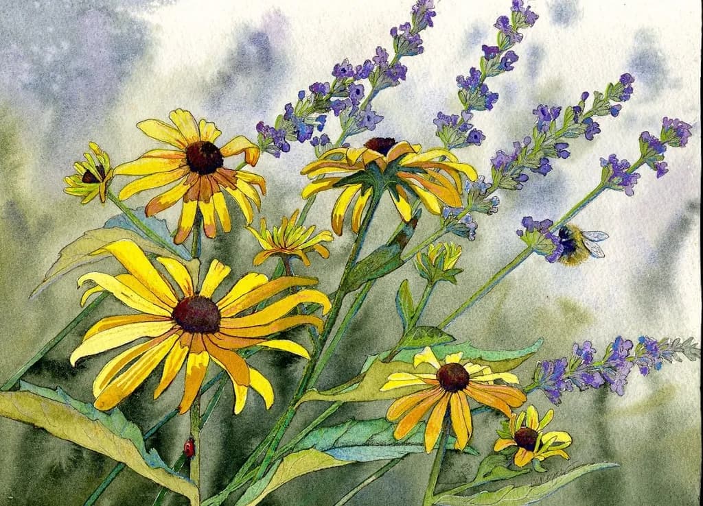 Golden Coneflowers and Lavender