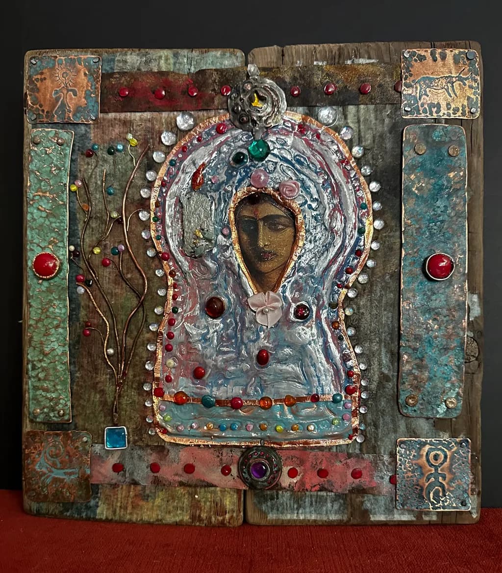Divine Embrace: A Mixed Media Journey Through Color and Texture