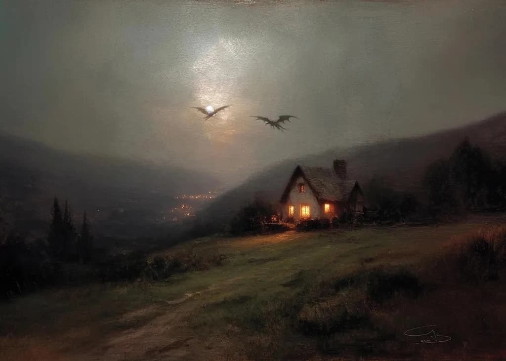 Twilight Cottage Art