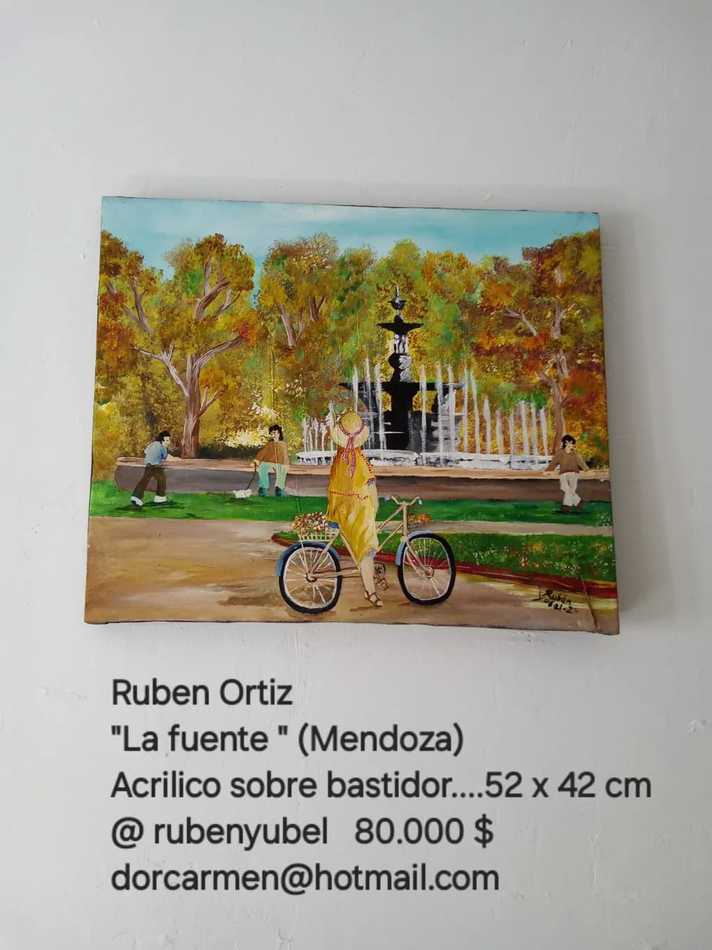 Whispers of the Fountain: A Serene Park Scene with Bicycles and Lively Figures