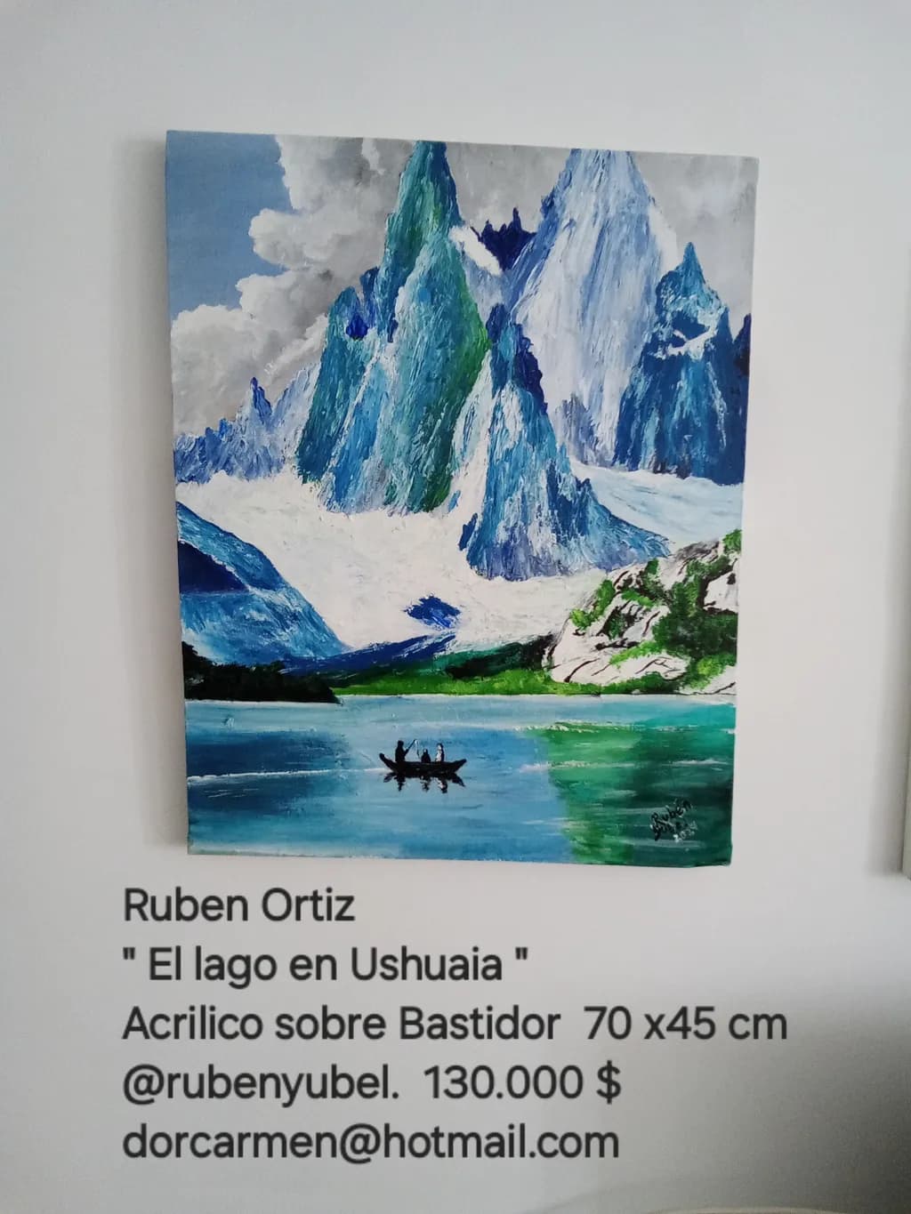 Serenity of Ushuaia: A Majestic Lake and Mountain Landscape in Acrylic