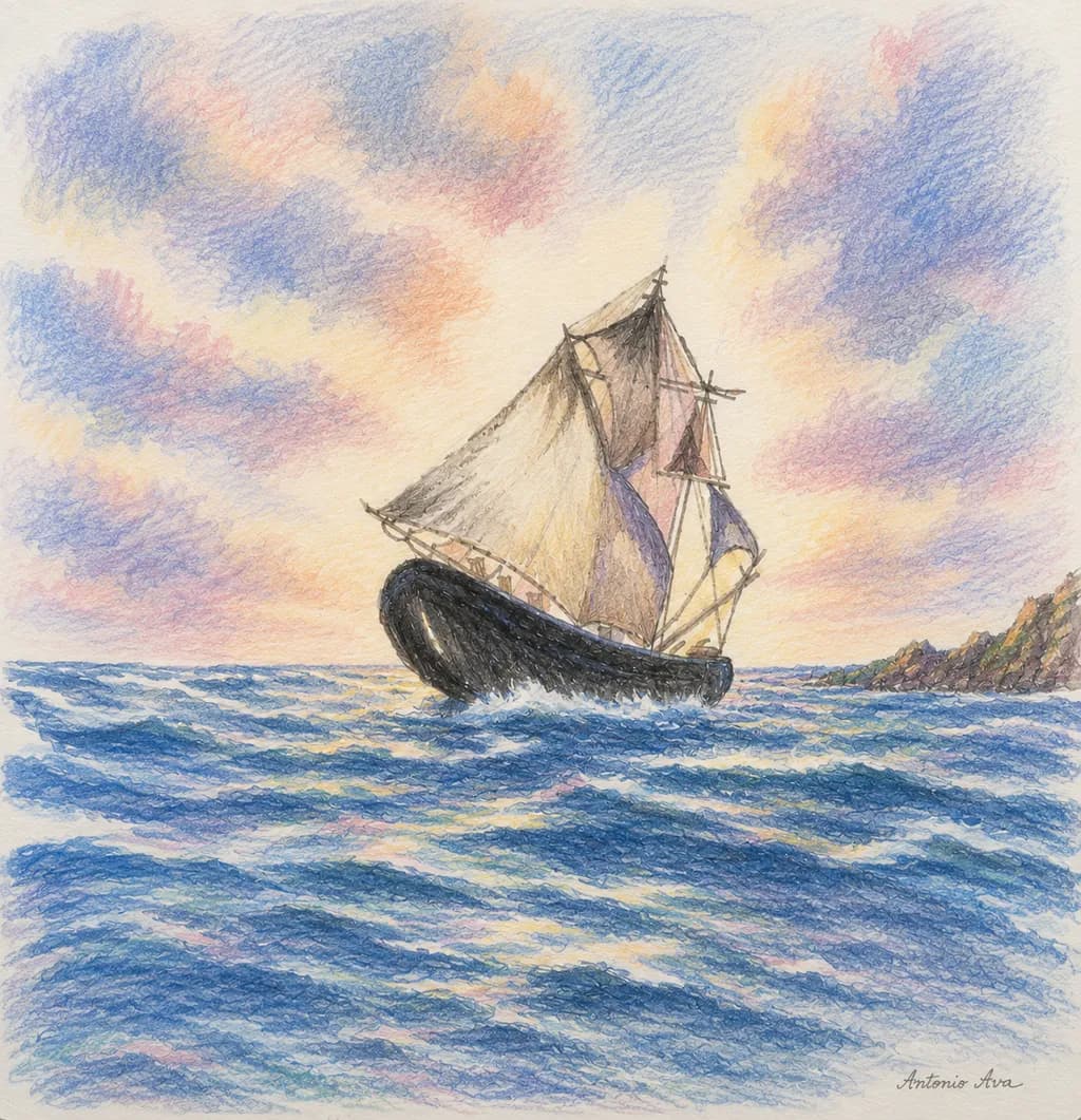 Barca en Lápiz de Colores
