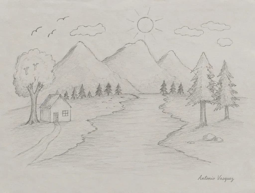 Mountain River Sketch