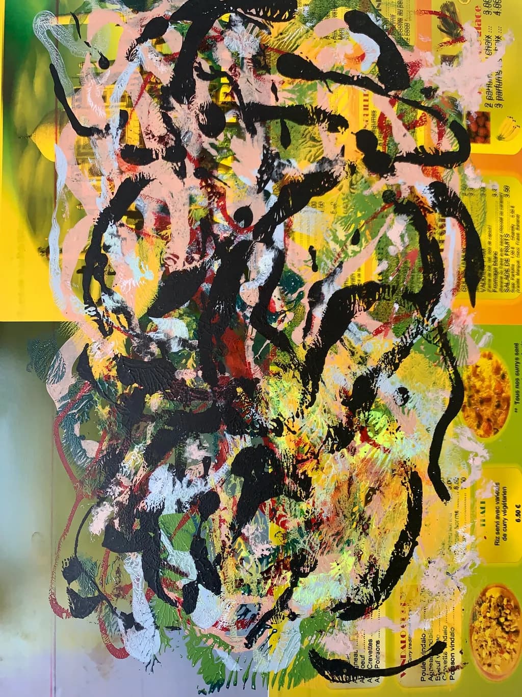 Vibrant Chaos: A Dance of Color and Form on Yellow Canvas