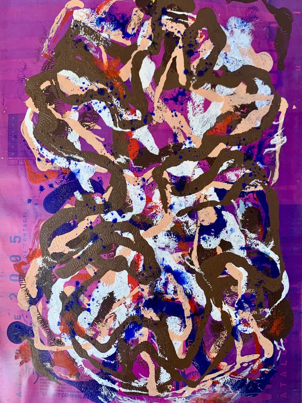 Vibrant Chaos: A Dance of Color and Form on Purple Canvas