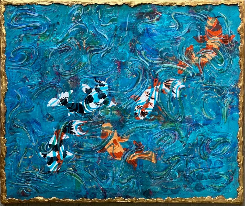 Vibrant Aquatic Dance: A Fluid Exploration of Color and Texture in Abstract Art