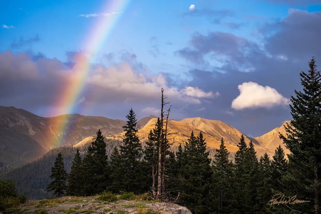 "Chasing Rainbows: A Serene Dance of Mountains and Forests"