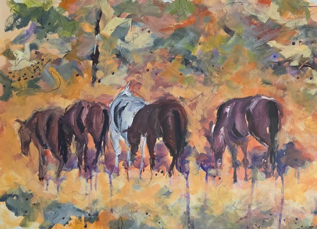 Whispers of the Wild: Abstract Horses in a Colorful Landscape