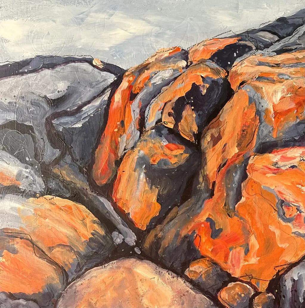 Vibrant Echoes of Nature: A Bold Exploration of Rock Formations in Fiery Hues