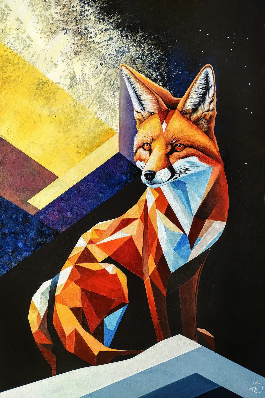Vibrant Geometric Fox: A Fusion of Nature and Abstract Art