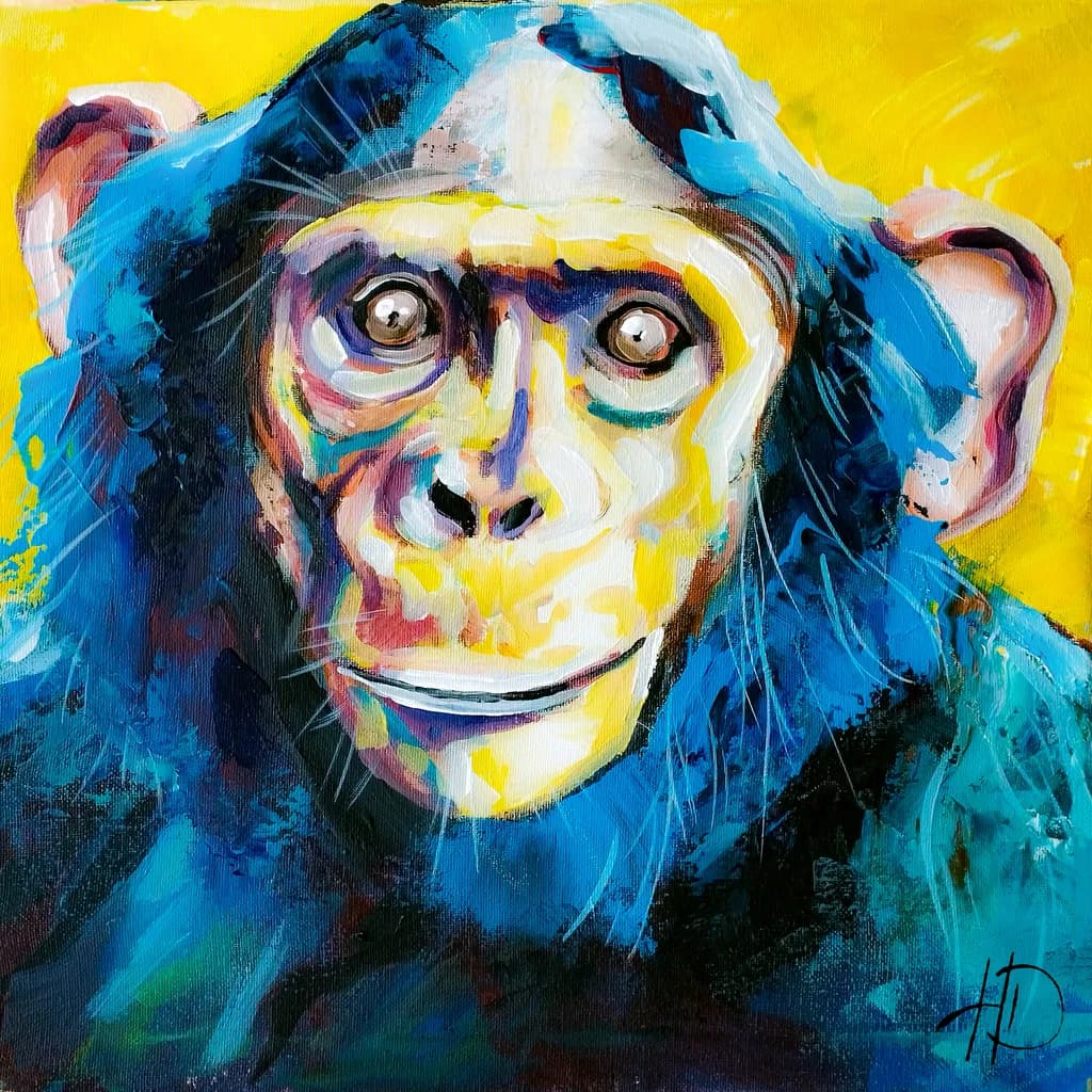 Vibrant Expressions: The Playful Chimpanzee in Colorful Harmony