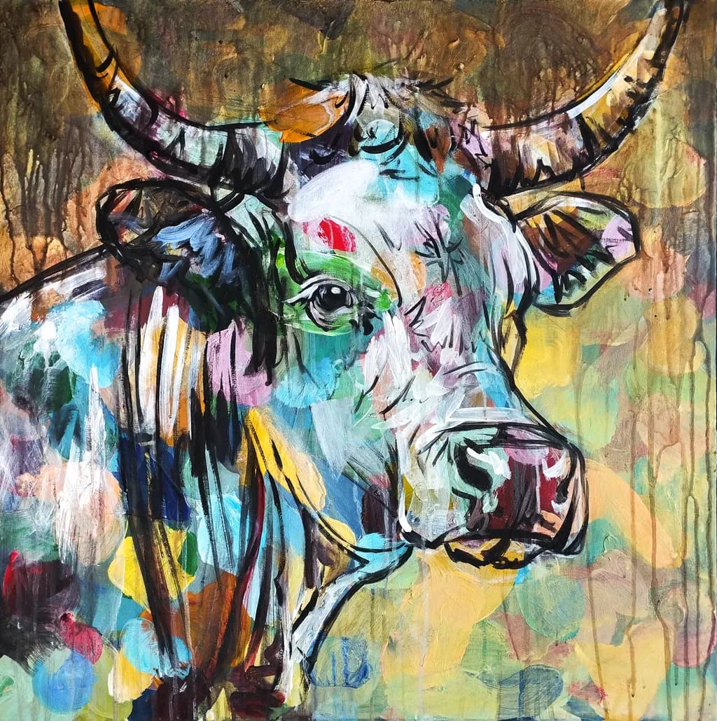 Vibrant Whispers: A Colorful Portrait of a Cow