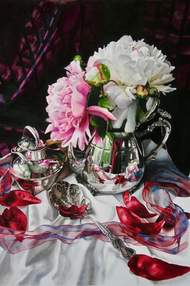Red Petals and Silver