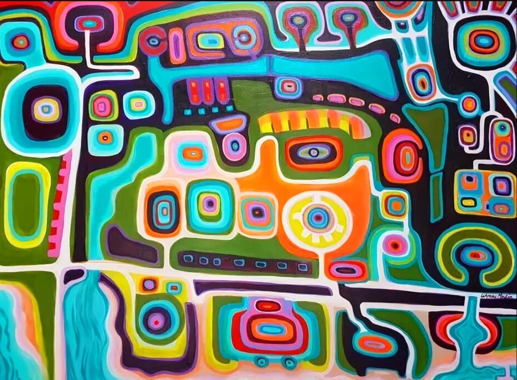 Vibrant Geometric Harmony: An Abstract Journey Through Colorful Playfulness