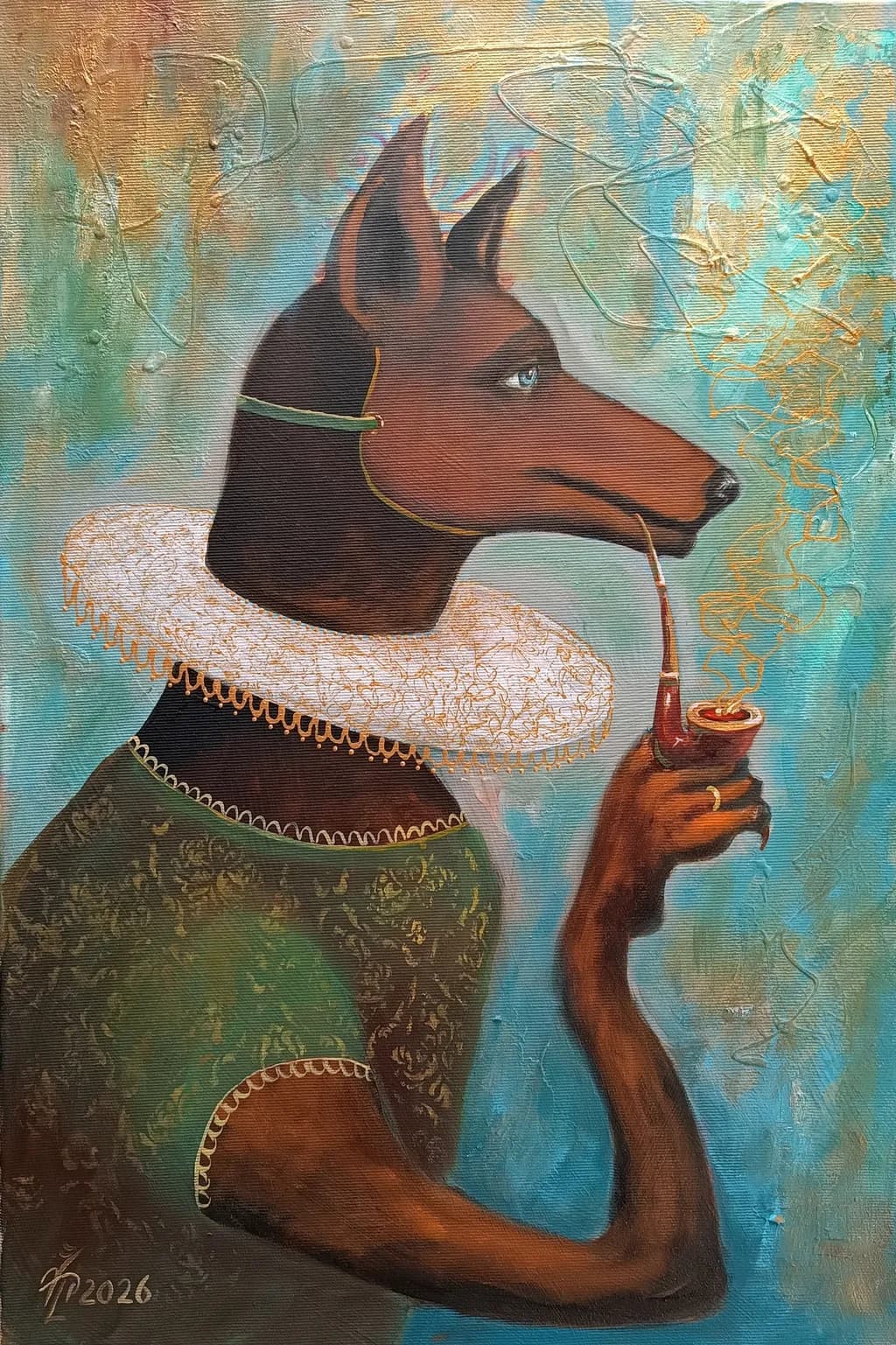 Portrait of a Dog with Pipe