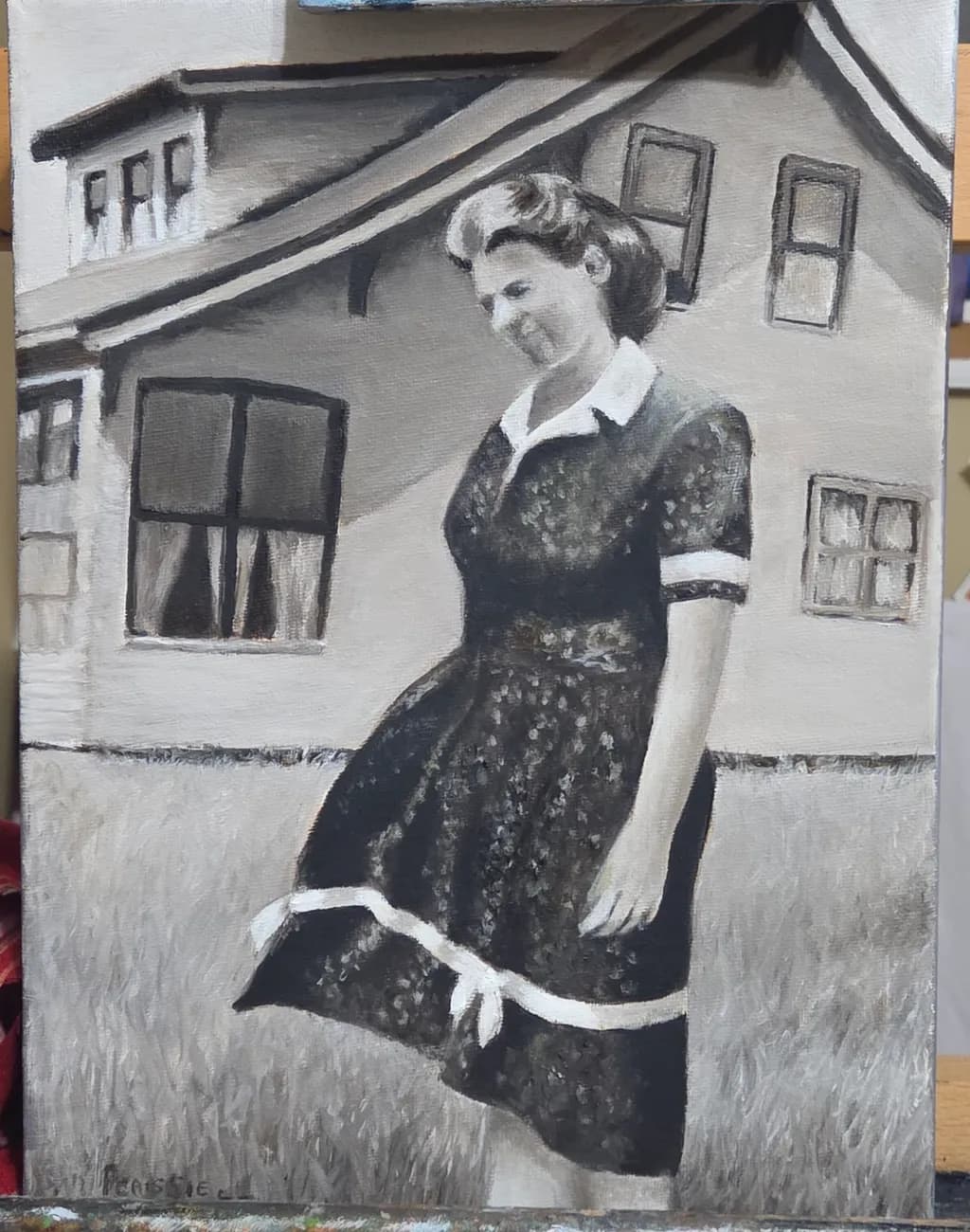 Woman by House