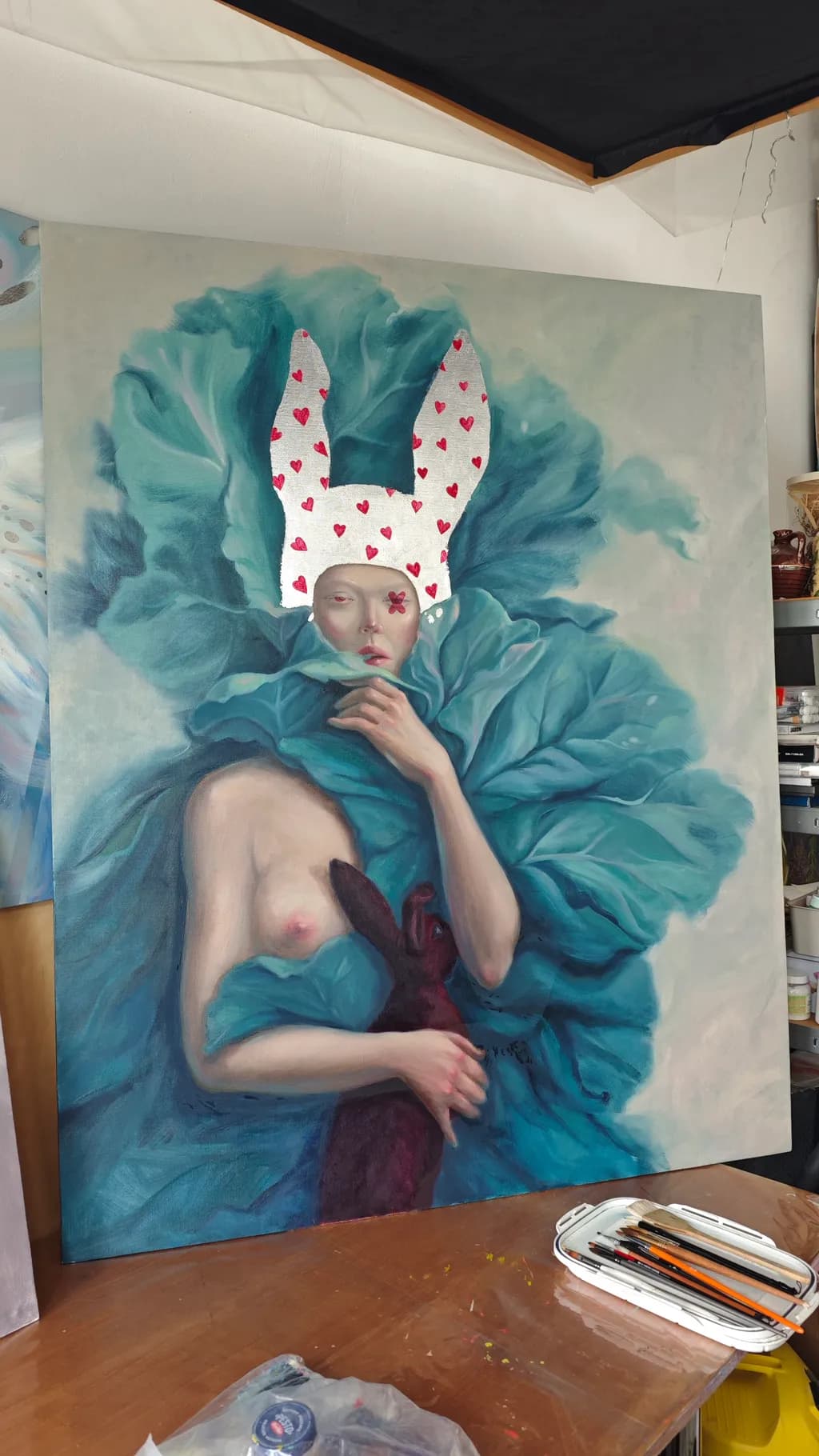 Teal Petals and Rabbit