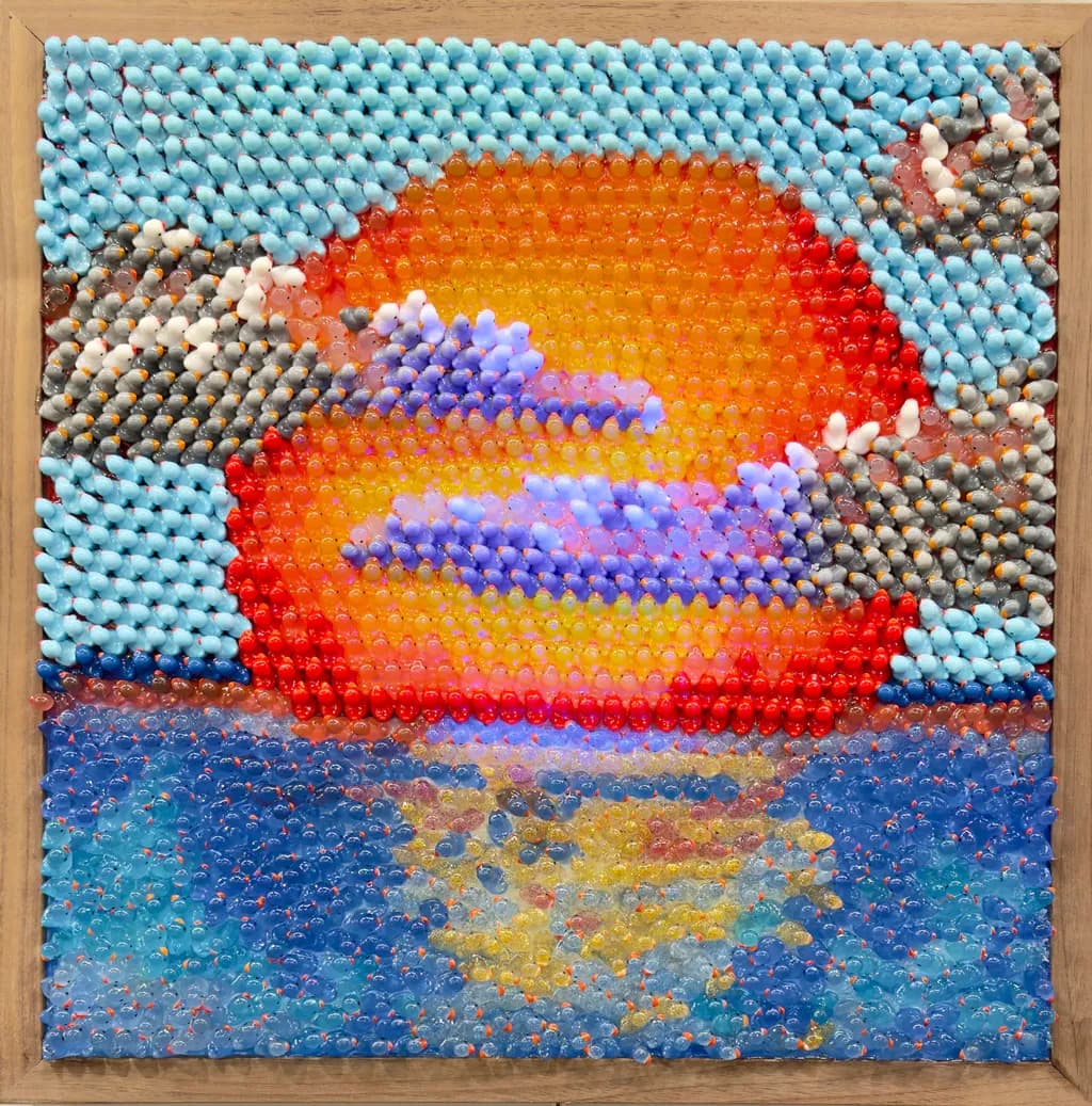 Radiant Horizon: A Colorful Sunset in Textured Beads