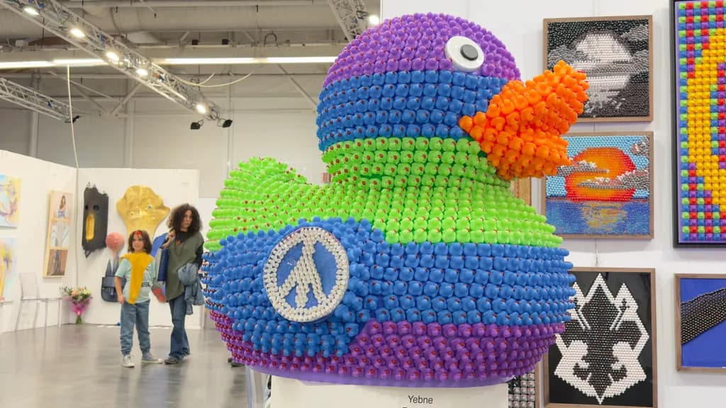 Vibrant Harmony: A Whimsical Rubber Duck Sculpture in Colorful Abundance