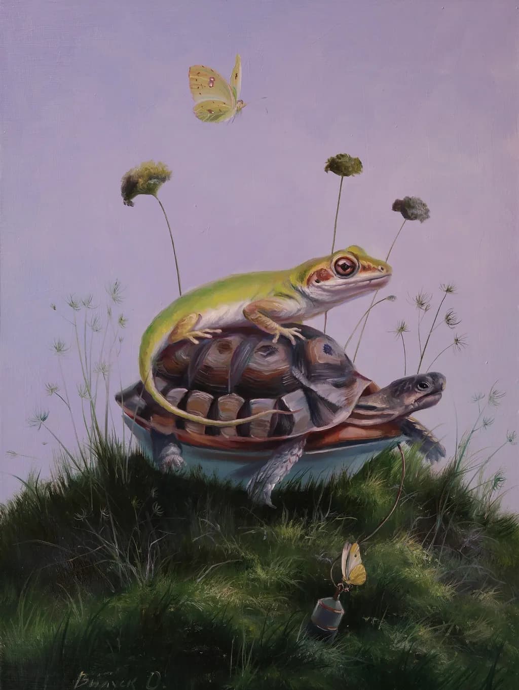 Frog on Turtle Ride