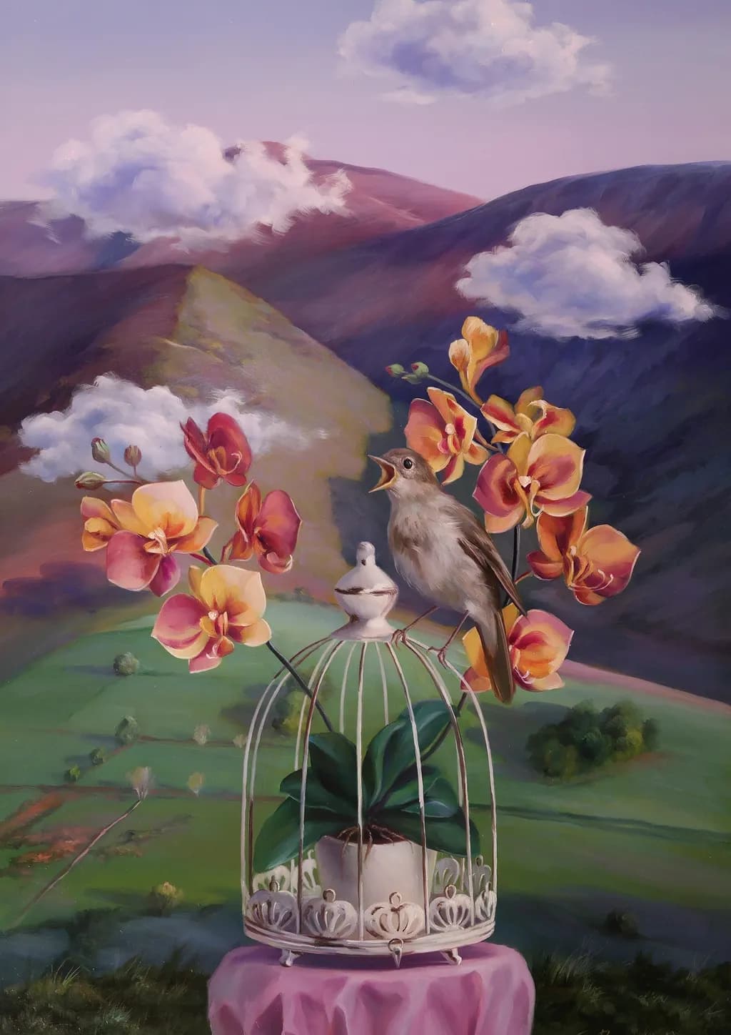 Bird on Orchid Cage